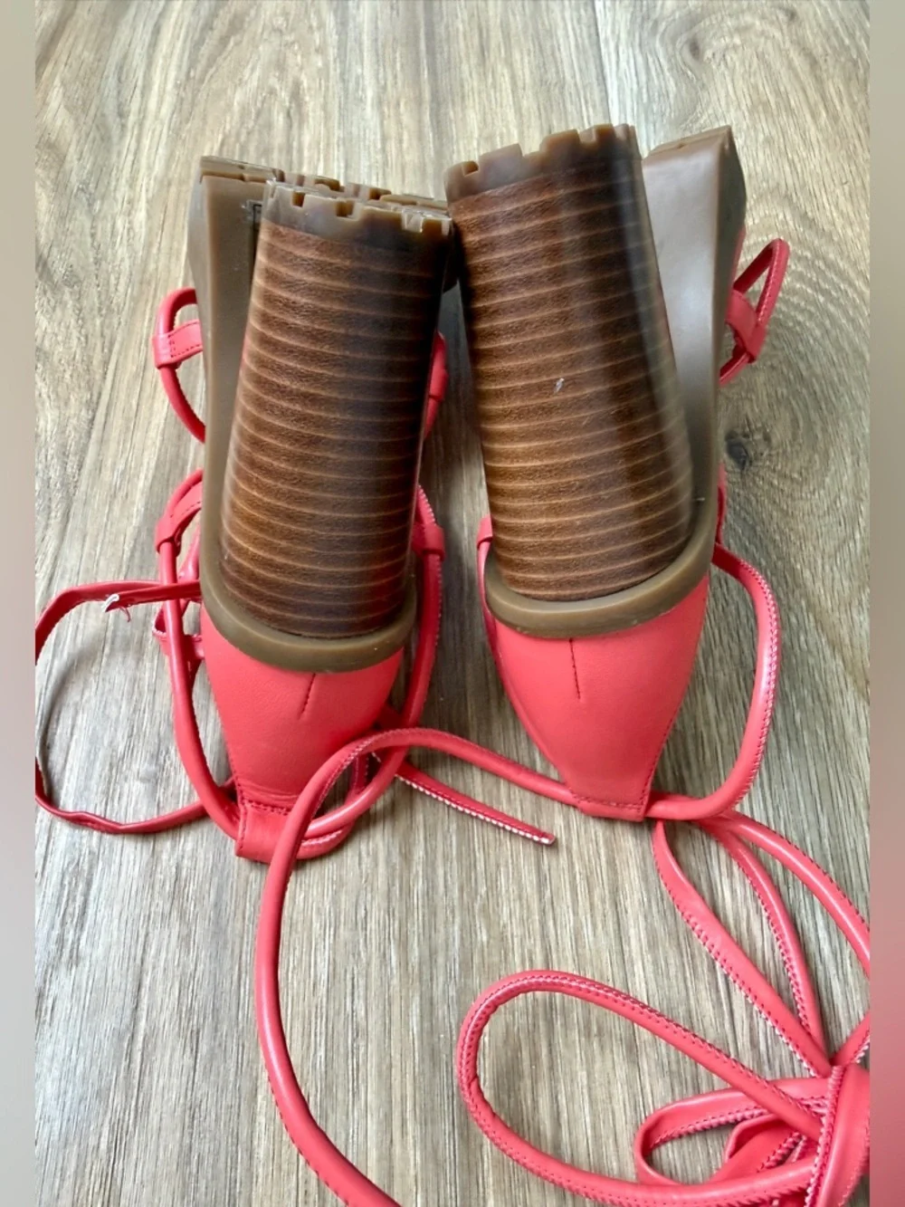 Michael Kors Lace-Up Platform Sandals Pink Chunky Heel Strappy